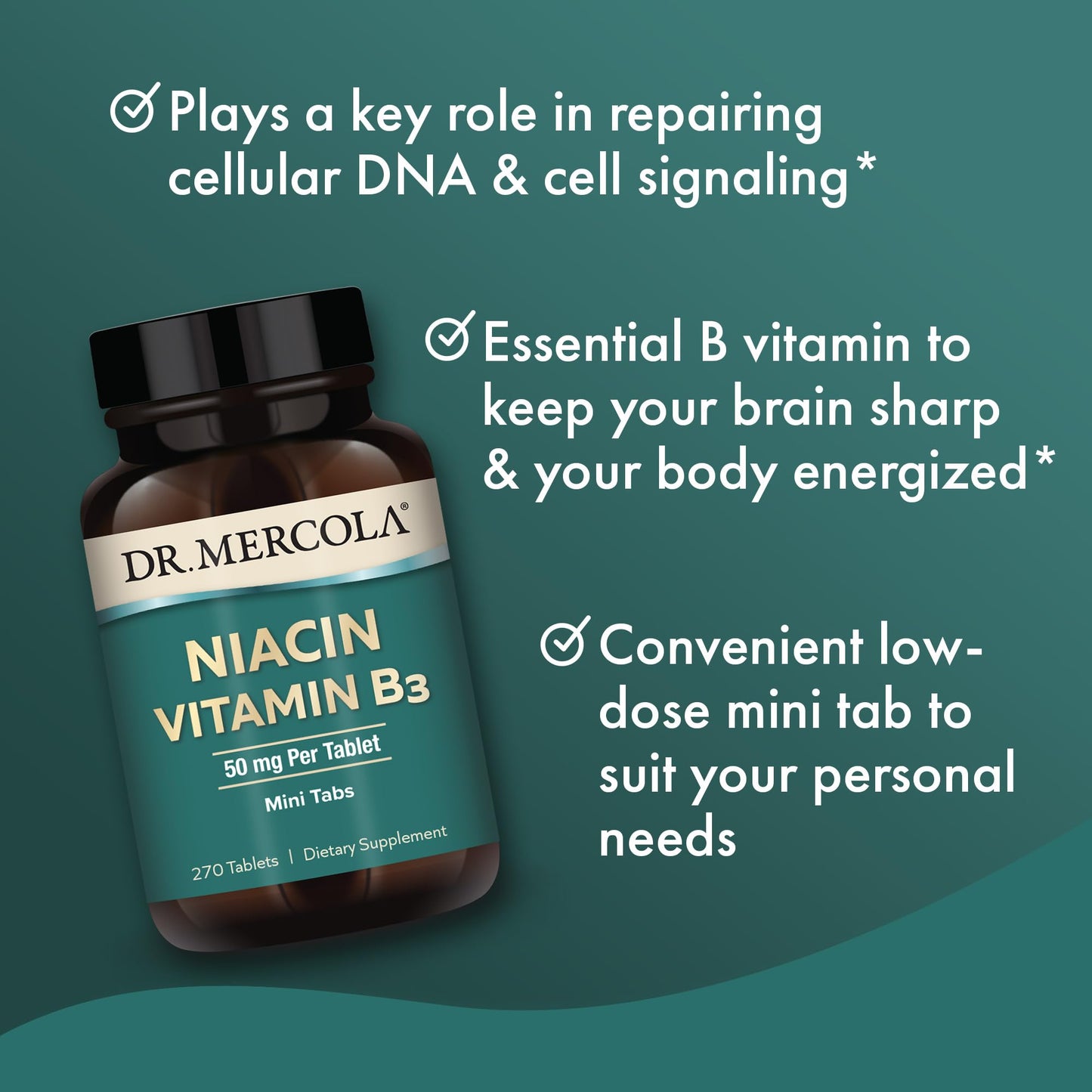 Dr. Mercola Niacin Vitamin B3 – 90 Servings (270 Mini Tabs) Non-GMO