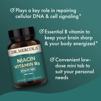 Dr. Mercola Niacin Vitamin B3 – 90 Servings (270 Mini Tabs) Non-GMO