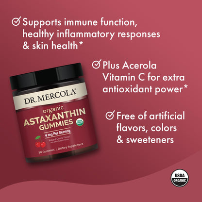 Dr. Mercola Organic Astaxanthin Gummies – 30 Servings, 4 mg/Serving