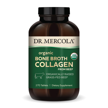 Dr. Mercola Organic Bone Broth Collagen – 90 Servings (270 Tablets) – Grass-Fed, USDA Organic
