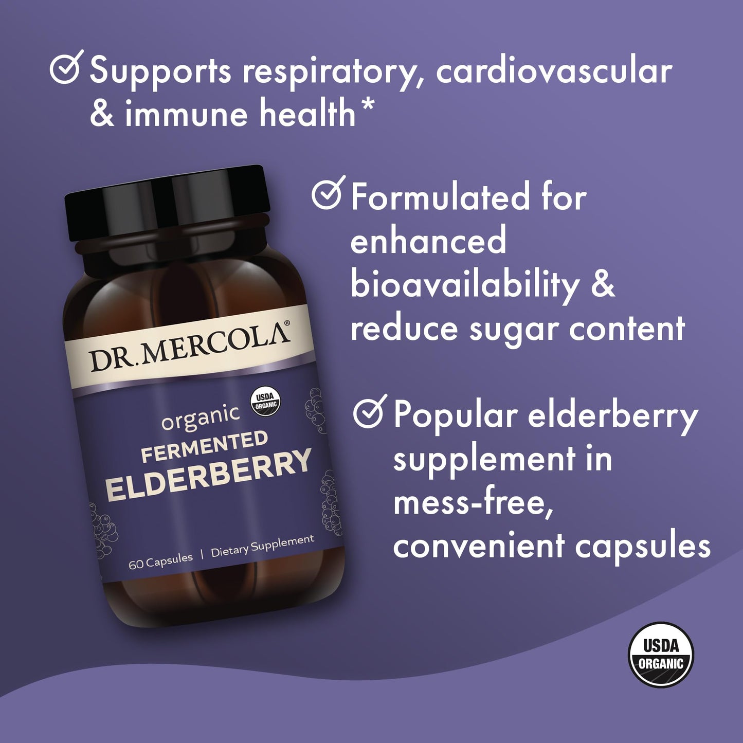 Dr. Mercola Organic Fermented Elderberry | 30 Servings, 60 Caps, USDA Organic