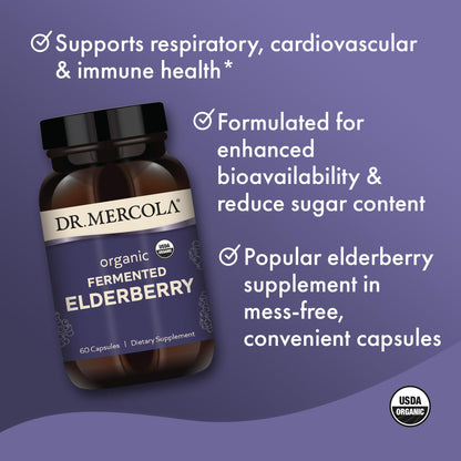 Dr. Mercola Organic Fermented Elderberry | 30 Servings, 60 Caps, USDA Organic
