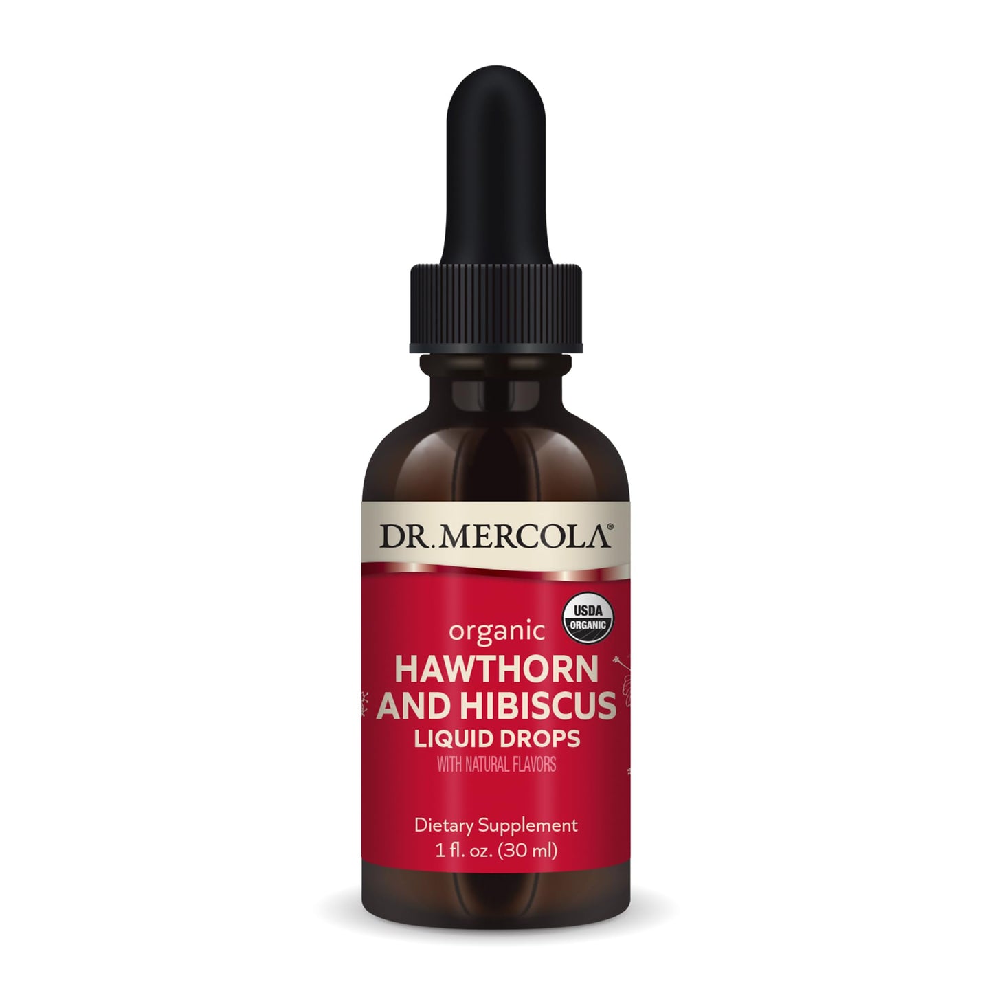 Dr. Mercola Organic Hawthorn Hibiscus Liquid Drops – 30 Servings, USDA Organic