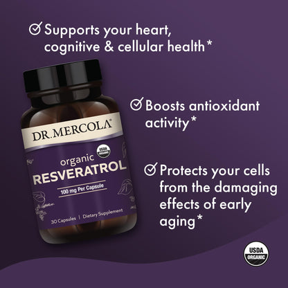 Dr. Mercola Organic Resveratrol 100 mg – Trans-Resveratrol 99.9% from Japanese Knotweed | 30 Capsules