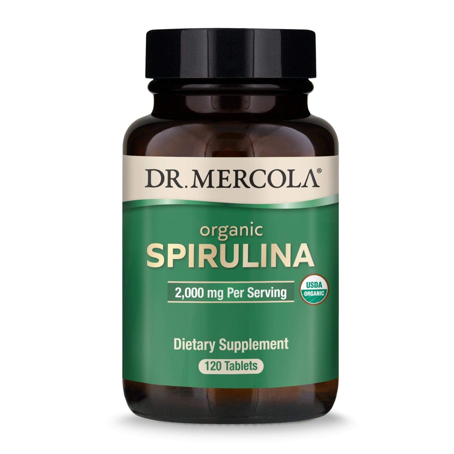 Dr. Mercola Organic Spirulina - 2,000 mg | USDA Organic, Non-GMO, Gluten-Free | 120 Tablets