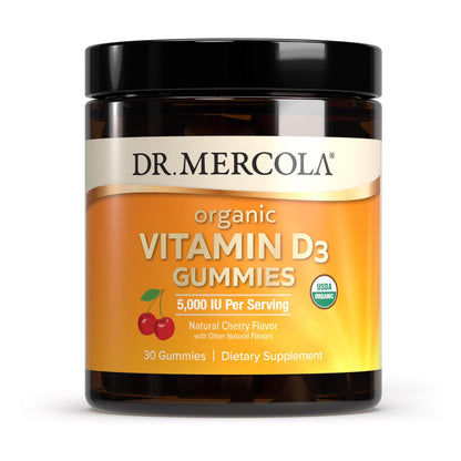 Dr. Mercola Organic Vitamin D3 Gummies – 5,000 IU, 30 Servings, Natural Cherry, Non-GMO