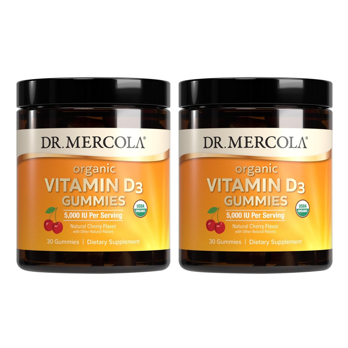 Dr. Mercola Organic Vitamin D3 Gummies for Kids – 2-Pack, 1,000 IU, Natural Cherry Flavor, Non-GMO