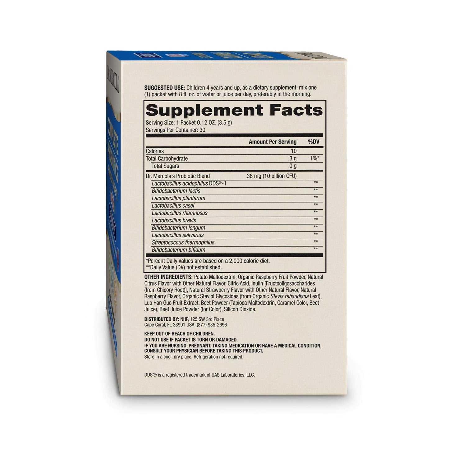 Dr. Mercola Complete Probiotics Powder Packets for Kids – 30 Packets, 10 Strains