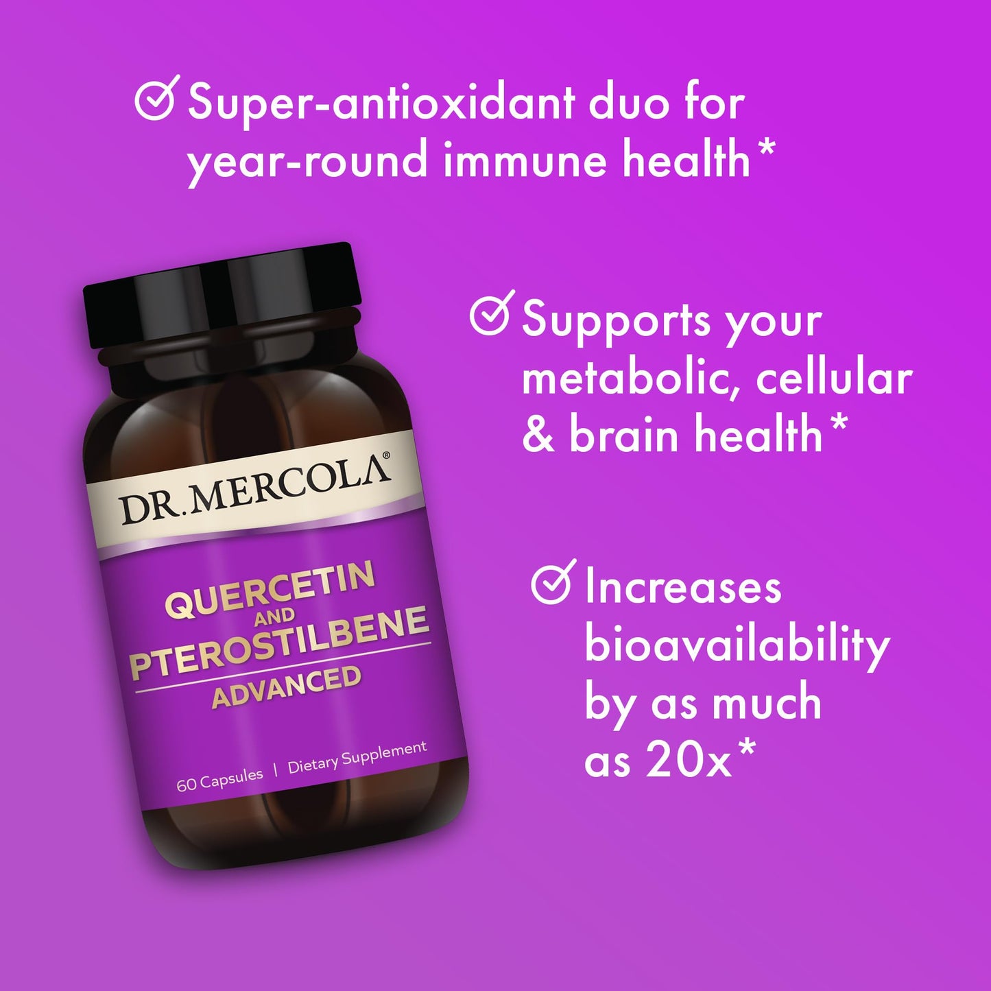 Dr. Mercola Quercetin & Pterostilbene Advanced - Immune & Respiratory Support, 60 Capsules