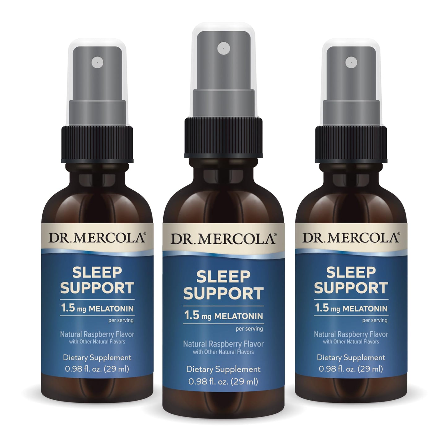 Dr. Mercola Sleep Support with Melatonin Spray – Restful Sleep, Non-GMO, Gluten-Free & Soy-Free – Raspberry Flavor, 0.98 fl oz (3 Pack)