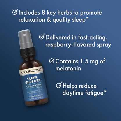 Dr. Mercola Sleep Support with Melatonin Spray – Restful Sleep, Non-GMO, Gluten-Free & Soy-Free – Raspberry Flavor, 0.98 fl oz (3 Pack)