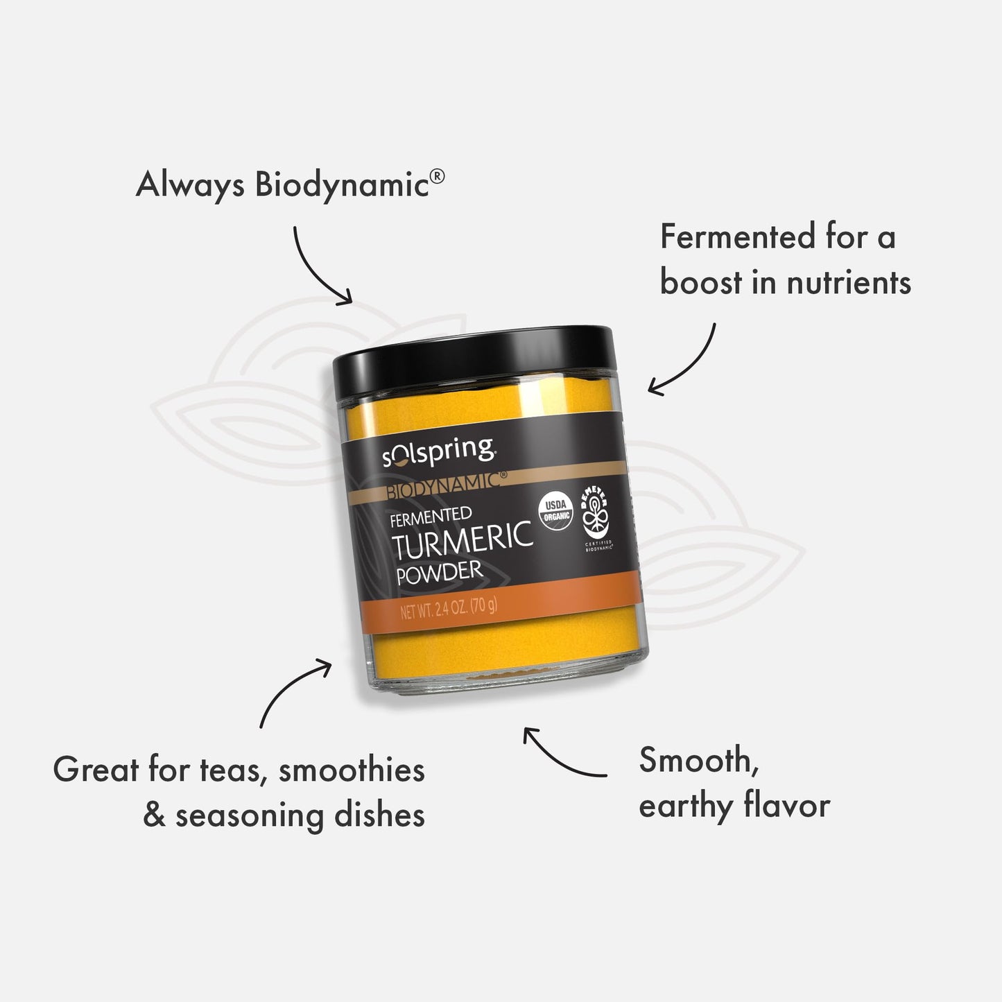 Dr. Mercola Solspring Biodynamic Organic Fermented Turmeric Powder 2.4 oz – Non-GMO, Gluten Free, USDA Organic, Demeter Certified