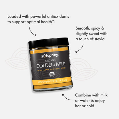 Dr Mercola Solspring Organic Golden Milk – 2.64 oz (75 g) | Turmeric & Ginger | USDA Organic