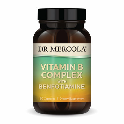 Dr. Mercola Vitamin B Complex with Benfotiamine – Supports Cellular, Brain & Immune Health | Non-GMO, Gluten-Free & Soy-Free – 60 Capsules