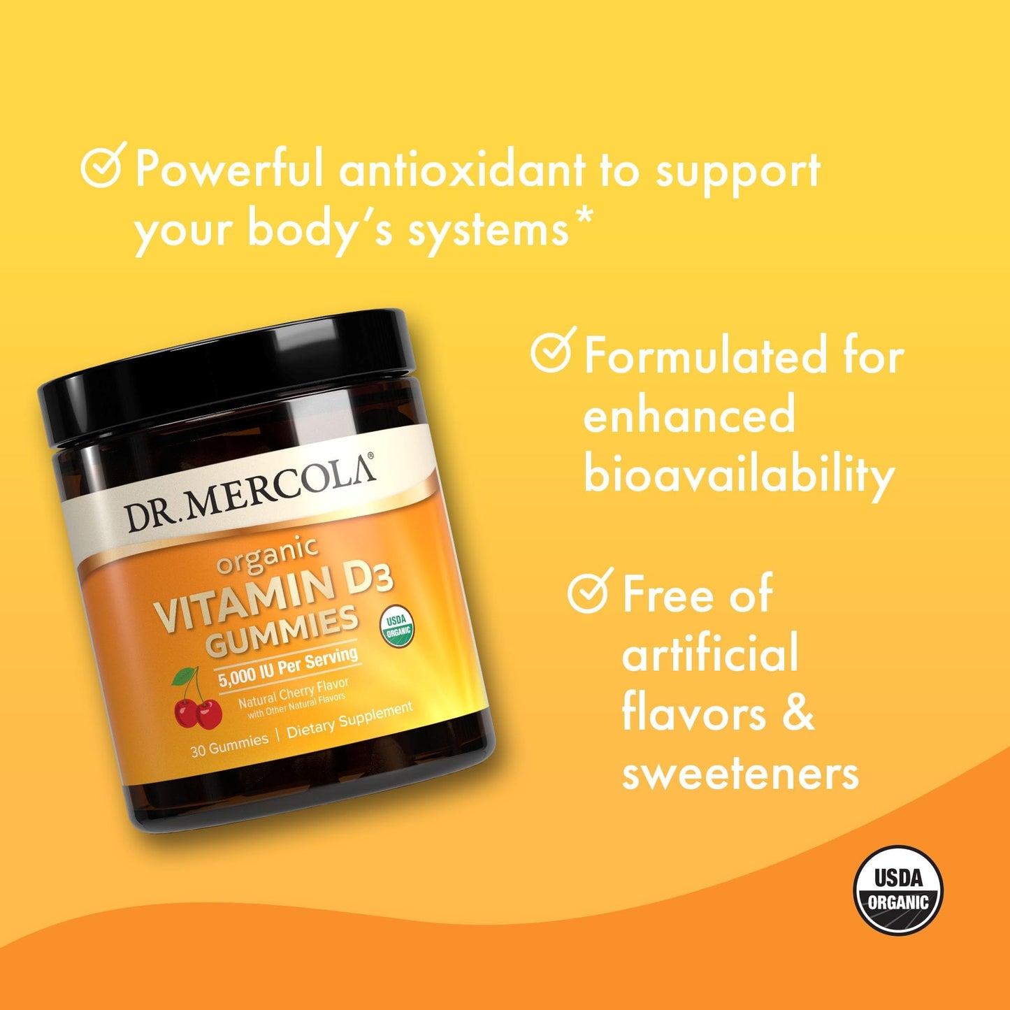 Dr. Mercola Organic Vitamin D3 Gummies 5,000 IU – Natural Cherry, 2 Pack