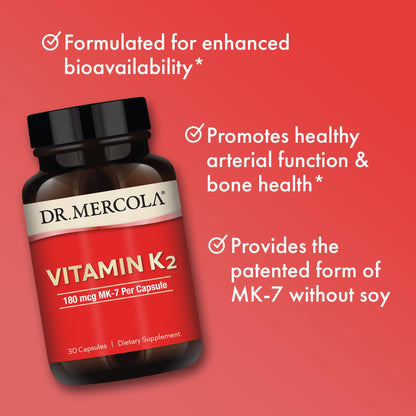 Dr. Mercola Vitamin K2 180 mcg MK-7 – Supports Arterial Health & Bone Strength – Non-GMO, Gluten-Free