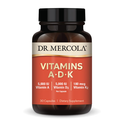 Dr. Mercola Vitamins ADK - 30 Servings (30 Capsules) | Immune Support, Non-GMO