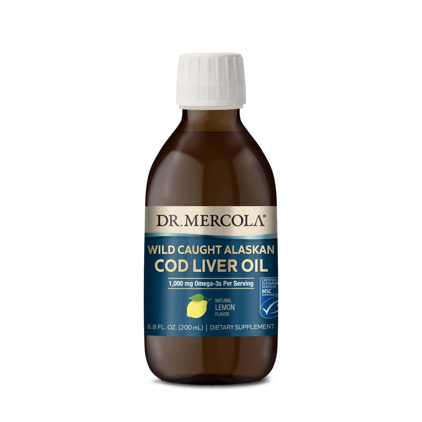 Dr. Mercola Cod Liver Oil – Wild Caught Alaskan, 6.8 oz, 1000 mg Omega-3, MSC Certified, Non-GMO