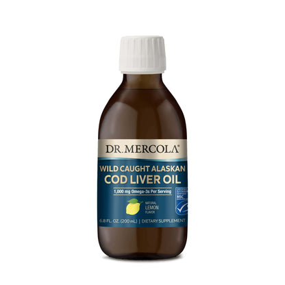 Dr. Mercola Cod Liver Oil – Wild Caught Alaskan, 6.8 oz, 1000 mg Omega-3, MSC Certified, Non-GMO