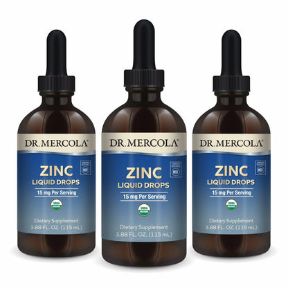 Dr. Mercola Zinc Liquid Drops — 15 mg Zinc, Organic, Immune & Organ Support, 3 Pack
