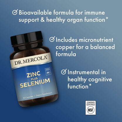 Dr. Mercola Zinc Plus Selenium - Immune & Brain Support - GMO-Free Gluten-Free - 30 Capsules
