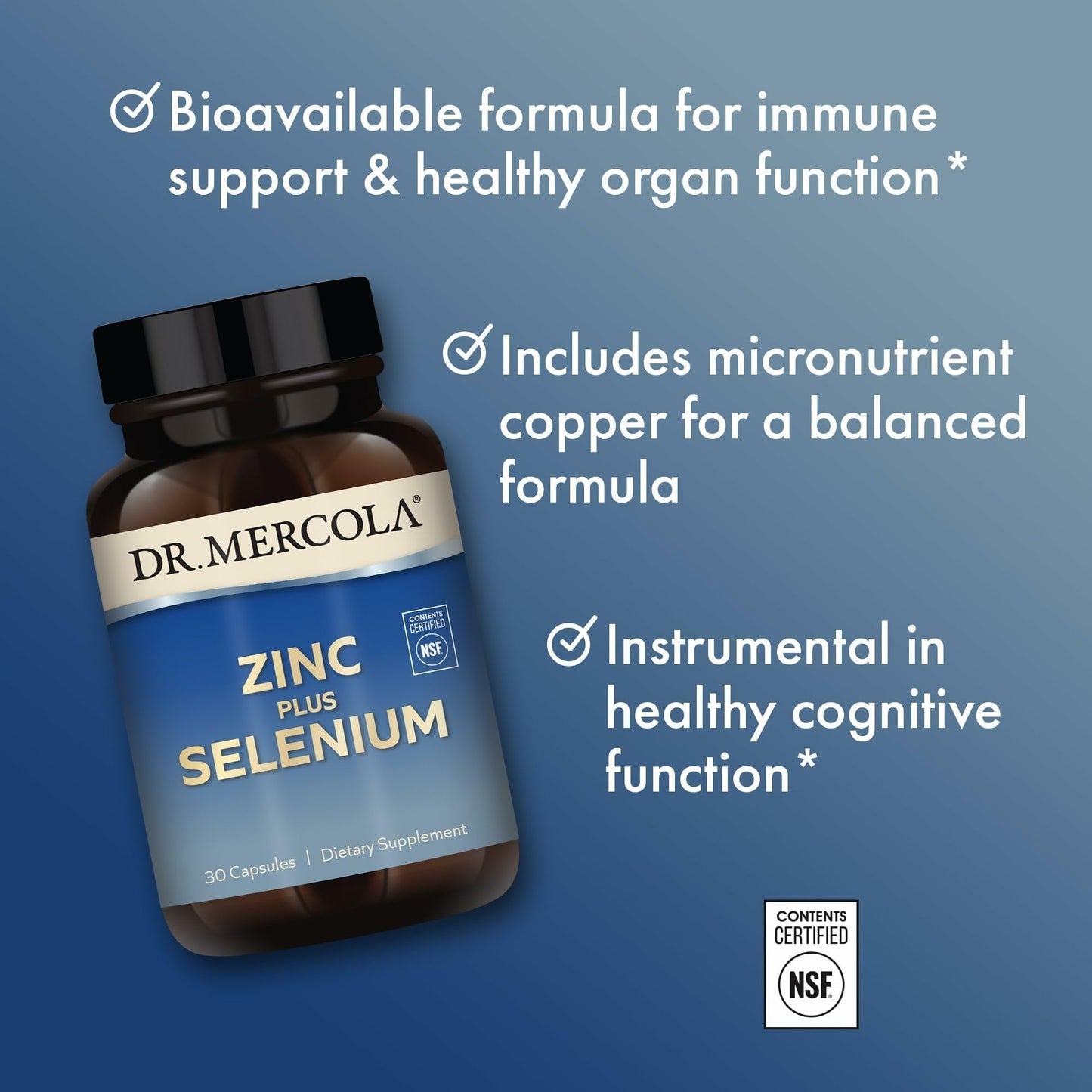 Dr. Mercola Zinc Plus Selenium - Immune & Brain Support - GMO-Free Gluten-Free - 30 Capsules