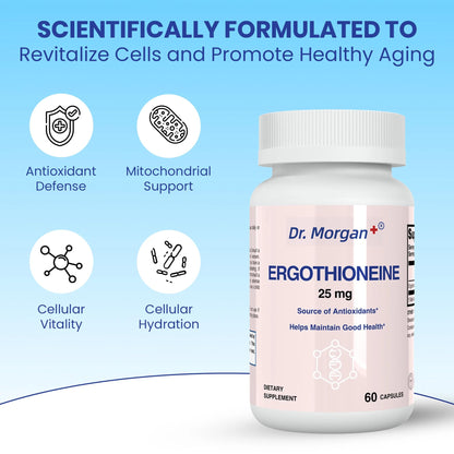 Dr. Morgan Ergothioneine Supplement – 99% Pure Antioxidant Support, Mitochondrial & Cellular Health, 60 Capsules, Made in Canada