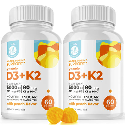 DR. MORITZ Vitamin D3 K2 Gummies 5000 IU | Immune Support & Bone Health | Vegan, Sugar Free (120 Count)