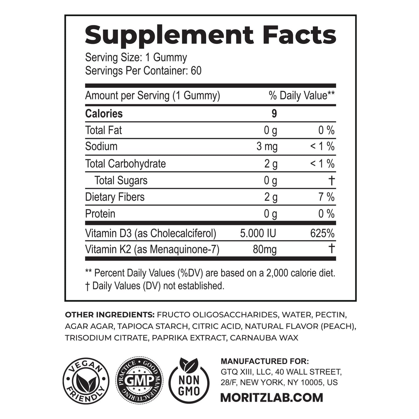DR. MORITZ Vitamin D3 K2 Gummies 5000 IU | Immune Support & Bone Health | Vegan, Sugar Free (120 Count)