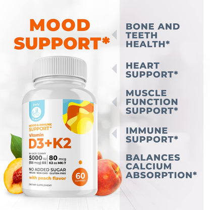 DR. MORITZ Vitamin D3 K2 Gummies 5000 IU | Immune Support & Bone Health | Vegan, Sugar Free (120 Count)