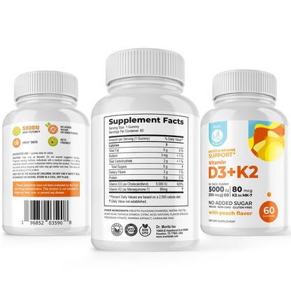 DR. MORITZ Vitamin D3 K2 Gummies 5000 IU | Immune Support & Bone Health | Vegan, Sugar Free (120 Count)