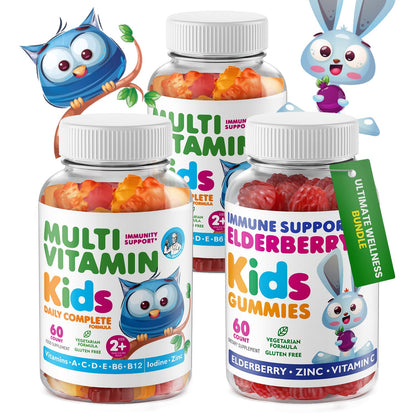 DR. MORITZ Kids Elderberry Gummies (60 Count) + Multivitamin Gummies Bundle (120 Count, 2 Pack) – Immune Support