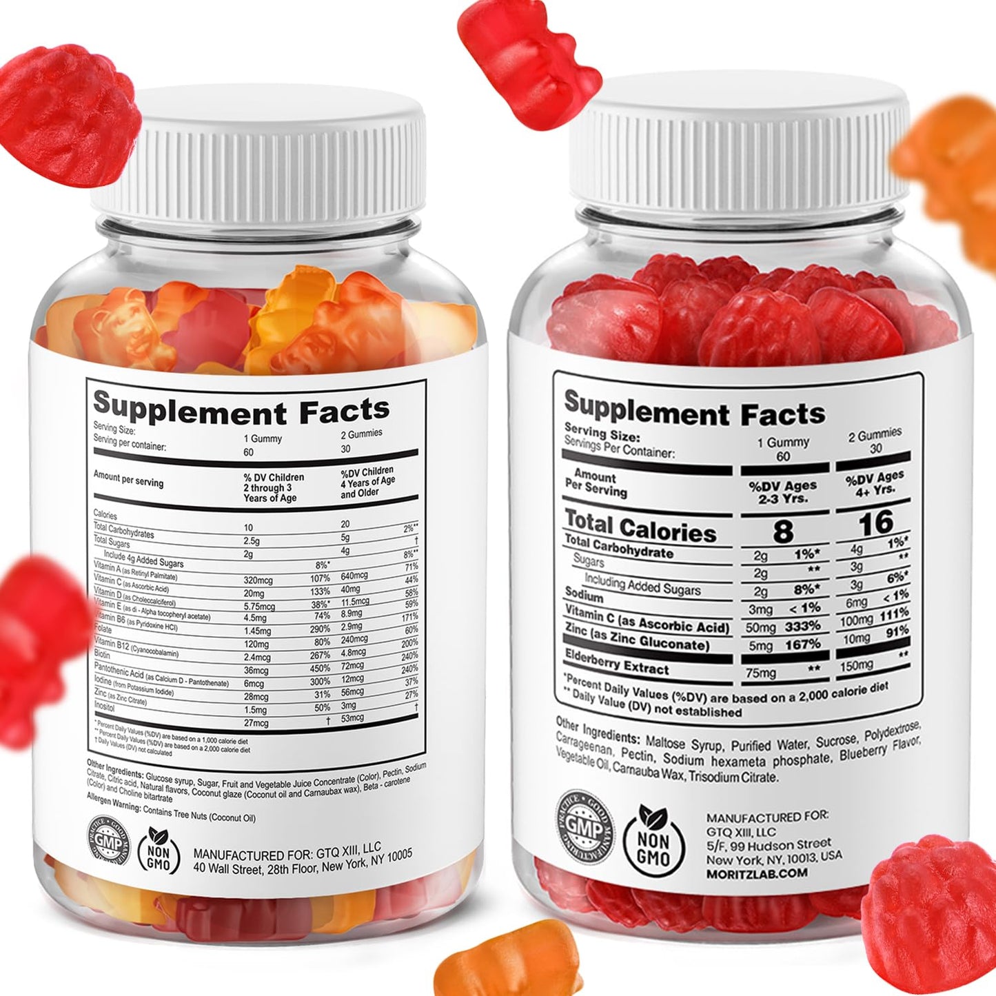 DR. MORITZ Kids Elderberry Gummies (60 Count) + Multivitamin Gummies Bundle (120 Count, 2 Pack) – Immune Support