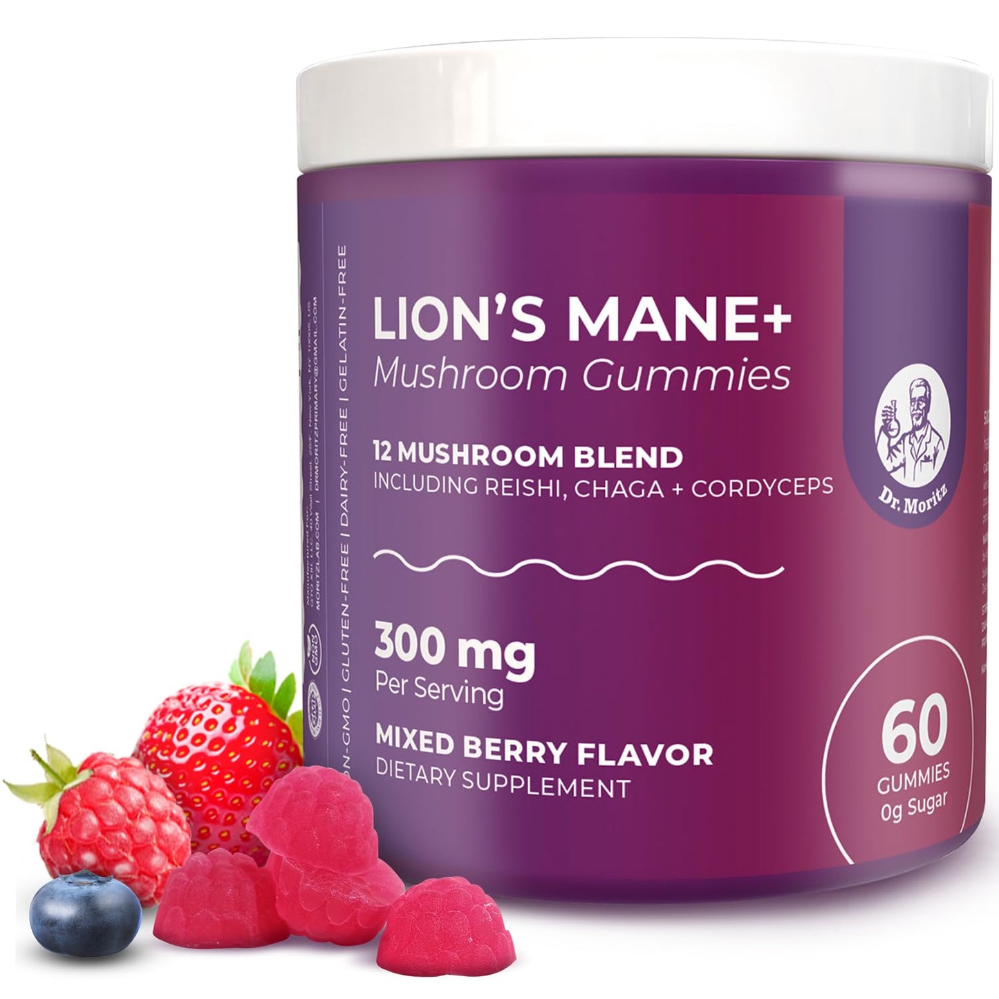 DR. MORITZ Lions Mane Gummies – 60 Count, 12-in-1 Brain & Immune Support