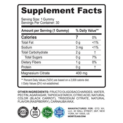 DR. MORITZ Magnesium Gummies for Adults | Sugar-Free Calm, Raspberry Flavor, Non-GMO, 400 mg (30 Count)