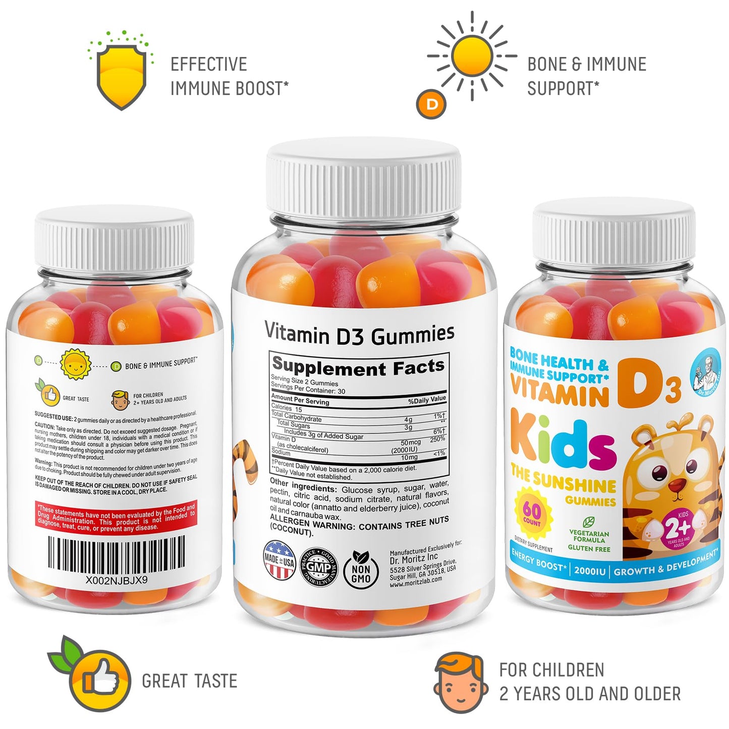DR. MORITZ Vitamin D Gummies 2000 IU – 2-Pack (120 Count) – Vegetarian & Gelatin-Free