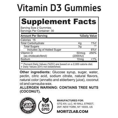 DR. MORITZ Vitamin D Gummies 2000 IU – 2-Pack (120 Count) – Vegetarian & Gelatin-Free
