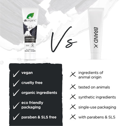 Dr Organic Extra Whitening Charcoal Toothpaste 100ml | Teeth Whitening