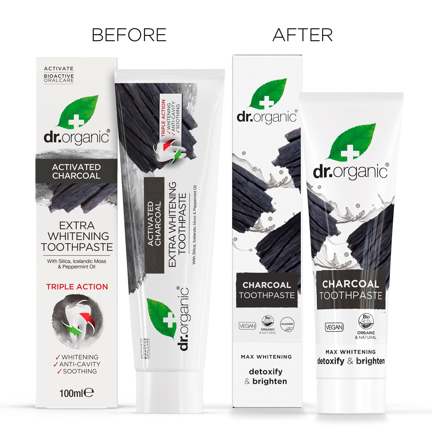 Dr Organic Extra Whitening Charcoal Toothpaste 100ml | Teeth Whitening