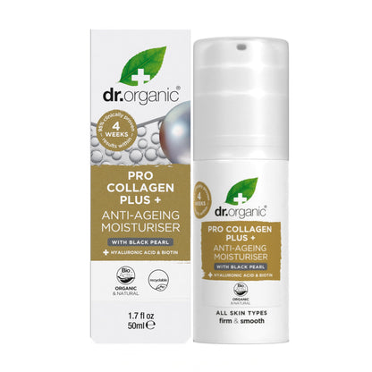Dr. Organic Pro Collagen Plus Anti-Ageing Moisturiser with Black Pearl – Firm & Smooth Skin, All Skin Types, 50 mL