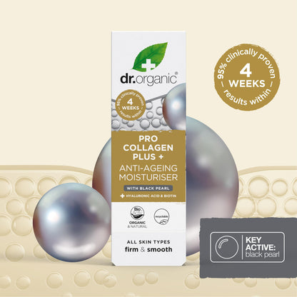 Dr. Organic Pro Collagen Plus Anti-Ageing Moisturiser with Black Pearl – Firm & Smooth Skin, All Skin Types, 50 mL
