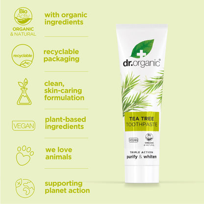 Dr.organic Tea Tree Toothpaste 100ml | Fresh Breath, Anti-Caries & Whitening