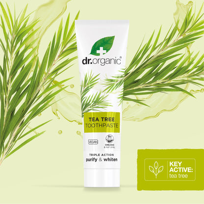 Dr.organic Tea Tree Toothpaste 100ml | Fresh Breath, Anti-Caries & Whitening
