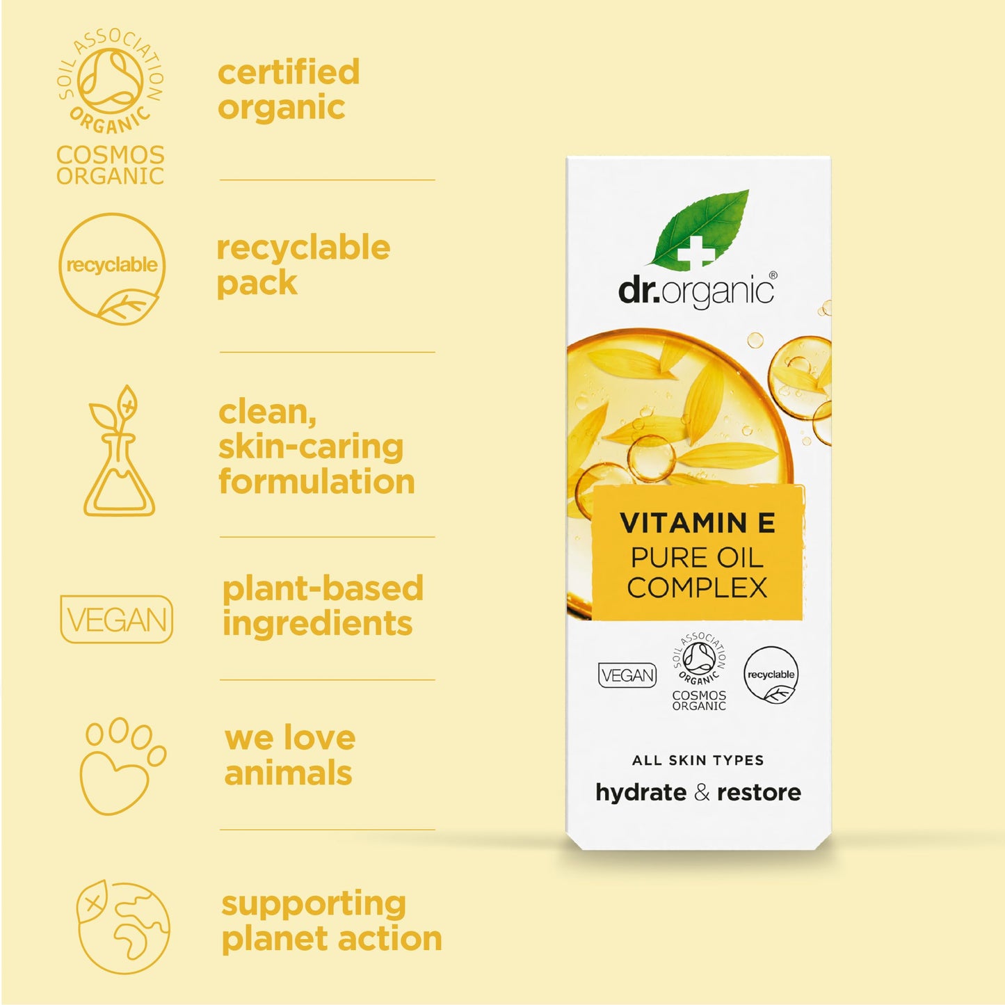 Dr Organic Vitamin E Pure Oil Complex | Nourishes Skin, COSMOS Organic, Cruelty-Free