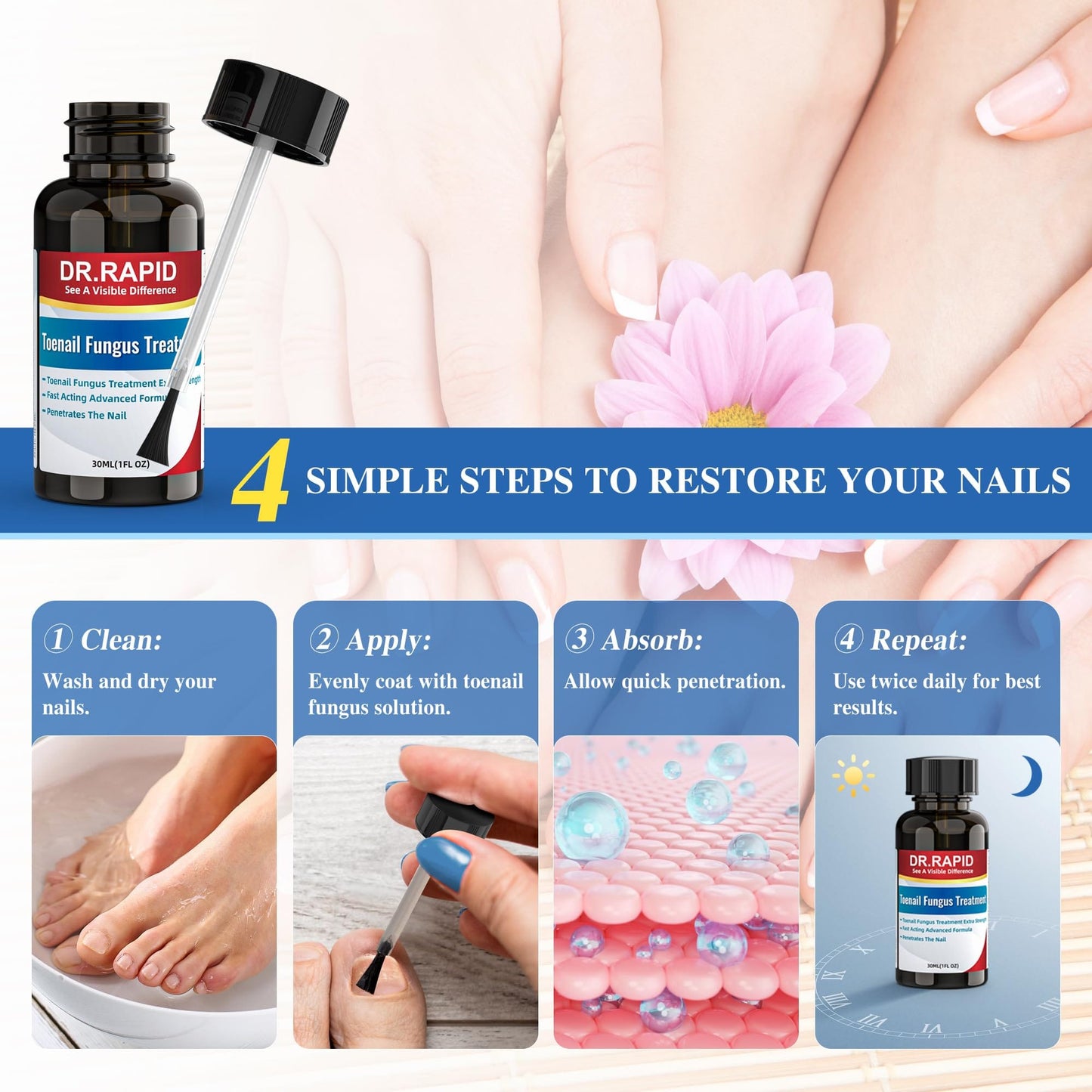 DR.RAPID Toenail Fungus Treatment Extra Strength - Fast-Acting Nail Repair with Tea Tree Oil