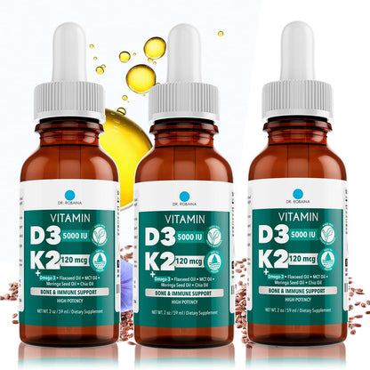 Dr. Robaina Vitamin D3 + K2 Drops – Vegan MCT Oil, 5000 IU D3 & 120 mcg MK-7