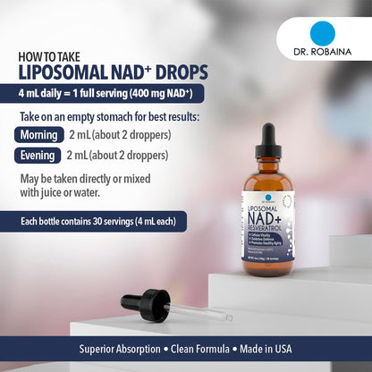 Dr. Robaina Liposomal NAD⁺ Liquid Drops – Berry Flavor, 400 mg NAD⁺/4 mL