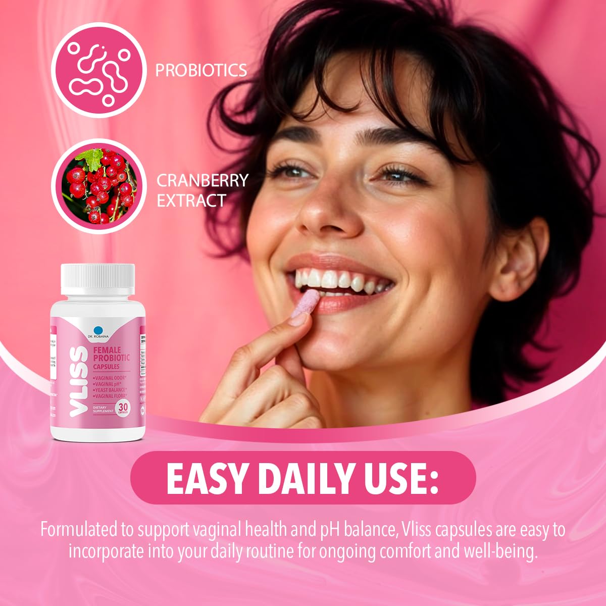 Dr. Robaina Women's Daily Vaginal Probiotic + Cranberry & Pineapple — 30 Vegan Capsules mythriftymom