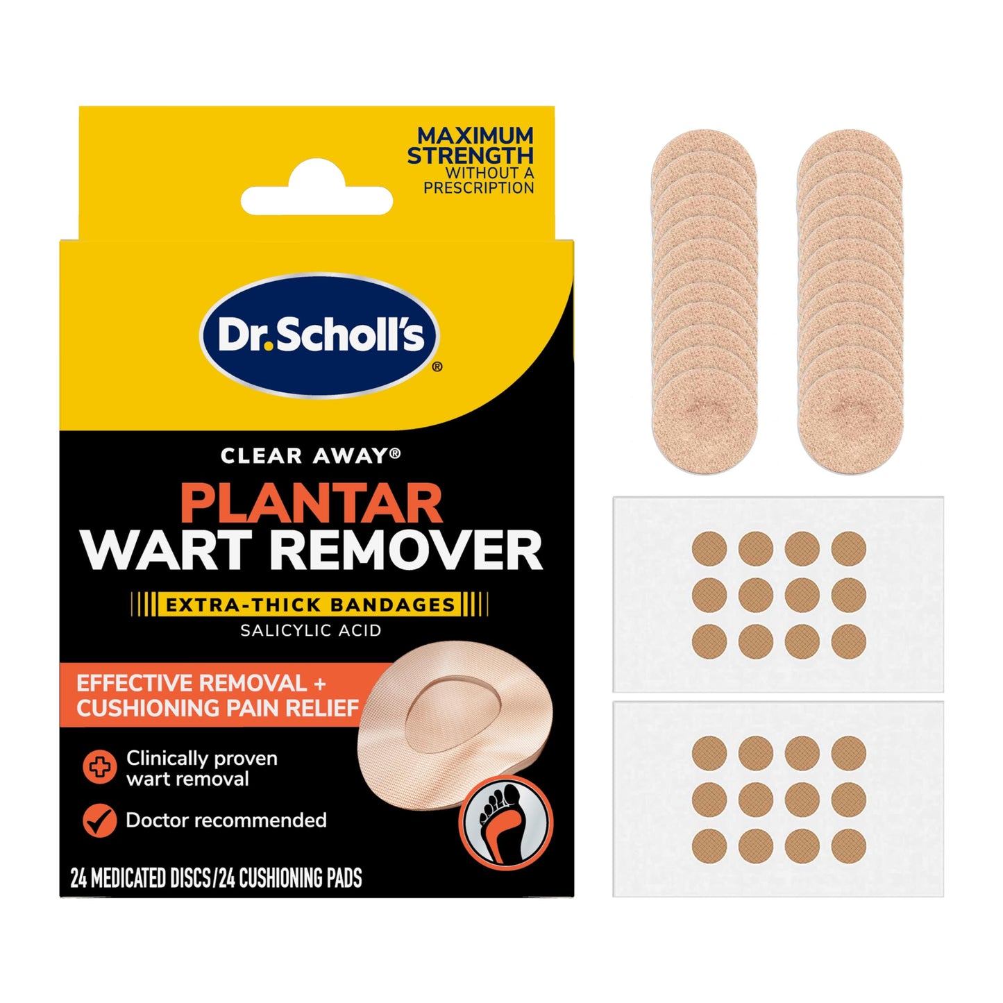 Dr Scholl's Clear Away Plantar Wart Remover - Extra-Thick Bandages for Feet, 24 Treatments