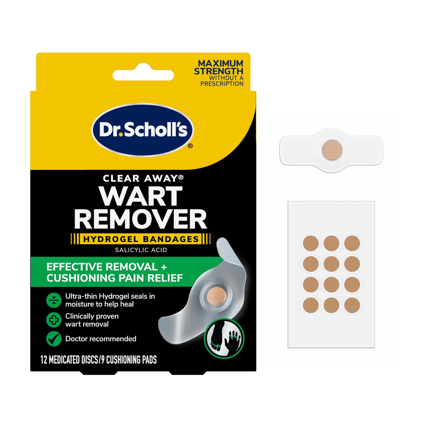 Dr. Scholl’s Clear Away Wart Remover Hydrogel Bandages for Fingers & Toes | Clinically Proven Wart Removal & Cushioning